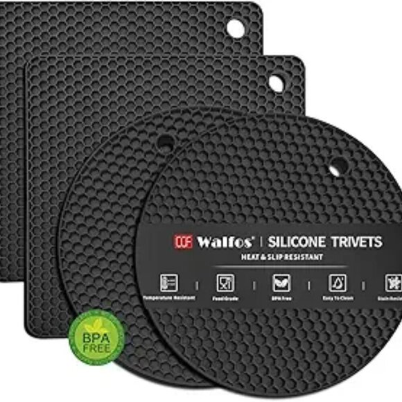 Walfos Silicone Trivet Mats Set of 4 Heat Resistant Non-Slip Hot Pads Jar Opener - Picture 7 of 7